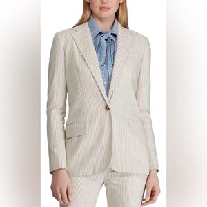 Lauren Ralph Lauren Women's Pinstripe-Print Straight-Fit Blazer - Cream Size 10